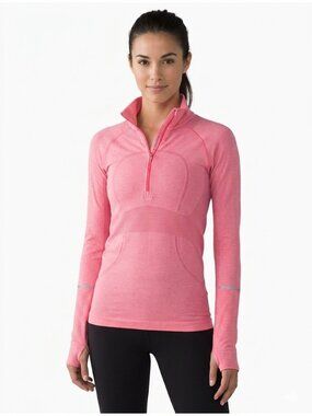 Lululemon Womens Pink Swiftly Half-Zip Pullover Size 6 Long Sleeve Reflective Ac